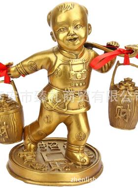 铜挑财童子摆件