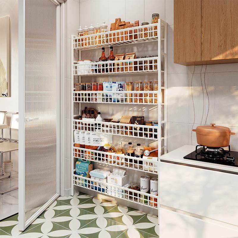 厨房门后置物架免打孔壁挂墙上货架一体多层落地调味料调料收纳架
