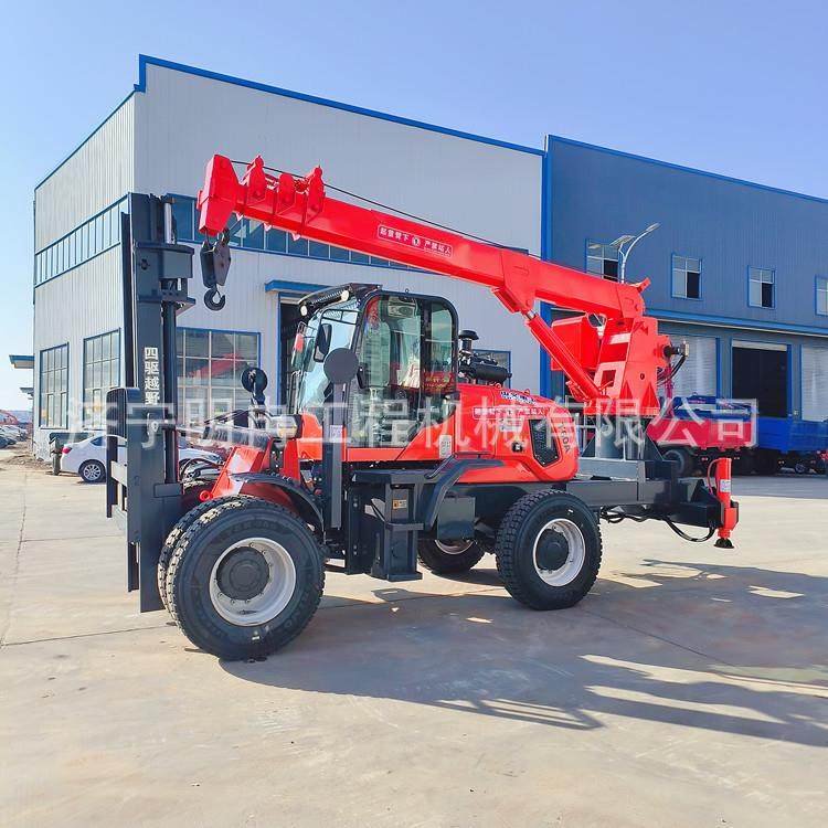 库房搬运叉车吊车一体机 四驱越野叉车改吊车 物流装卸8吨叉车吊