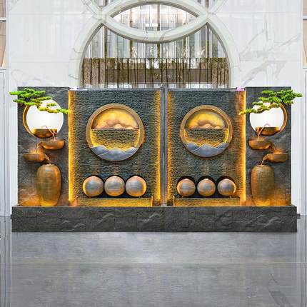 水幕墙流水屏风办公室隔断室内外庭院假山流水喷泉鱼池造景观摆件