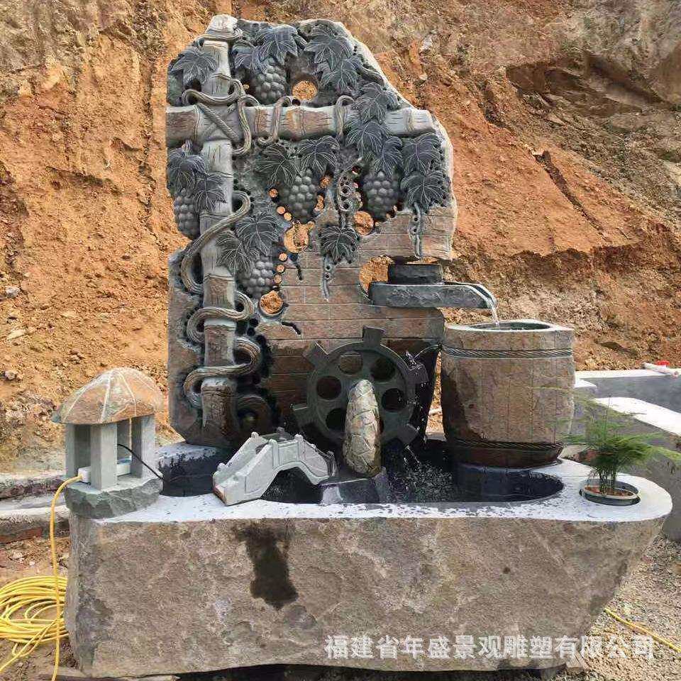 园林景观鹅卵石流水摆件 田园水景摆设 阳台花园循环喷泉