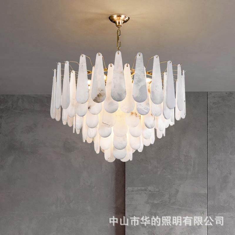 后现代轻奢客厅吊灯全铜西班牙天然云石灯北欧大气餐厅卧室书房灯