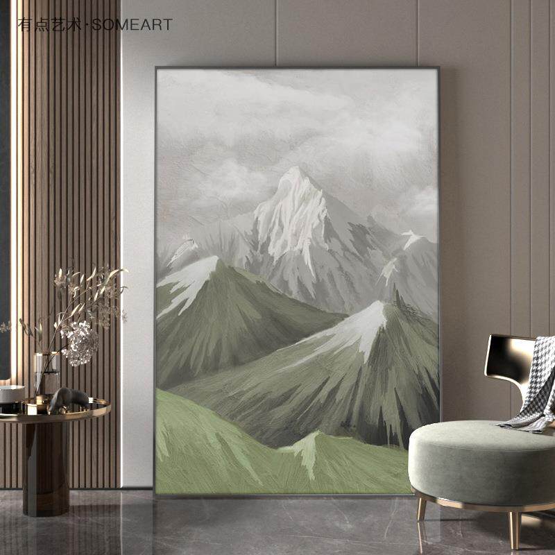 雪山风景入户正对门玄关装饰画客厅大幅大气壁画走廊尽头过道挂画