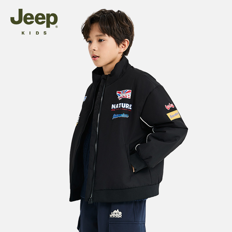 Jeep吉普棉服夹克2026年春秋冬季儿童夹棉赛车服酷帅黑色机车外套