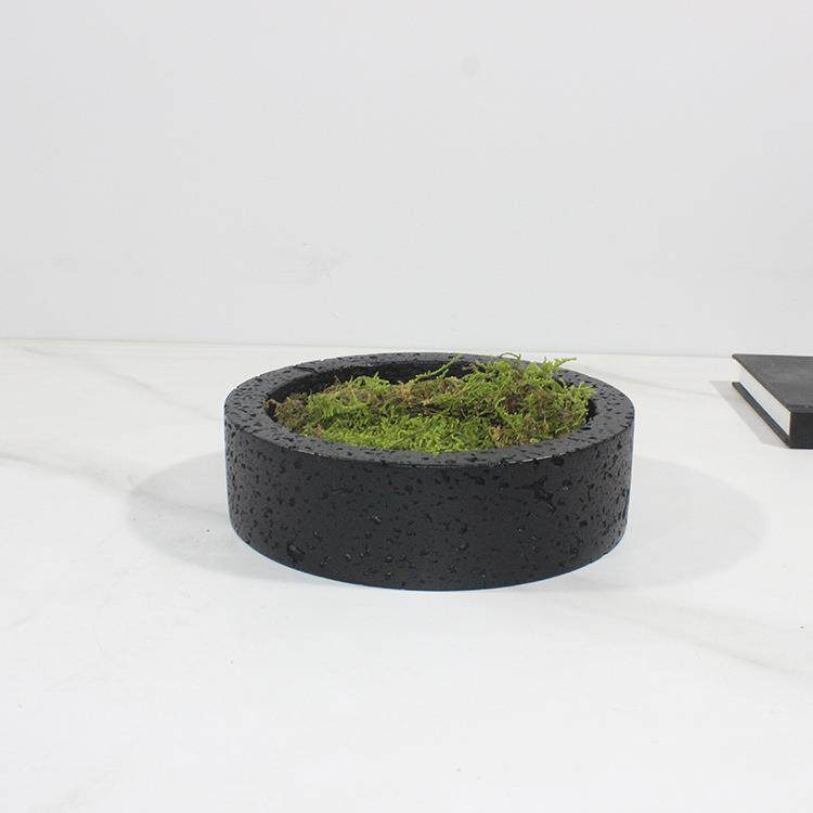 新中式现代洞石纹黑色米色花盆仿真绿植装饰客厅桌面艺术装饰摆件