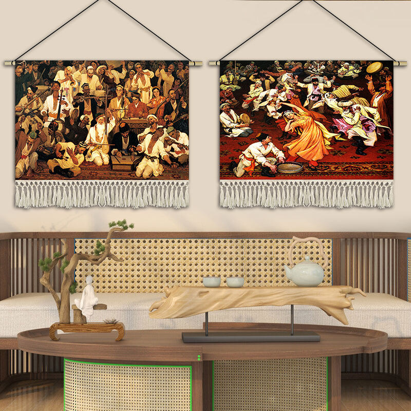 新疆油画风景挂画布艺民族装饰挂布客厅床头布画餐厅民宿酒店挂毯