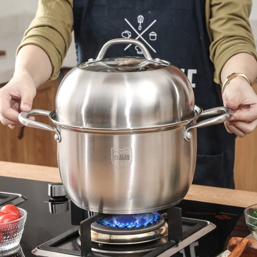 304不锈钢汤锅多3三层蒸锅2层加厚复底家用商用德国大容量熬烧锅