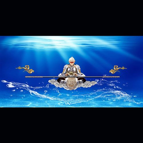 孙悟空齐天大圣鱼缸背景贴画高清图3D立体壁纸水族箱贴纸自粘悟空