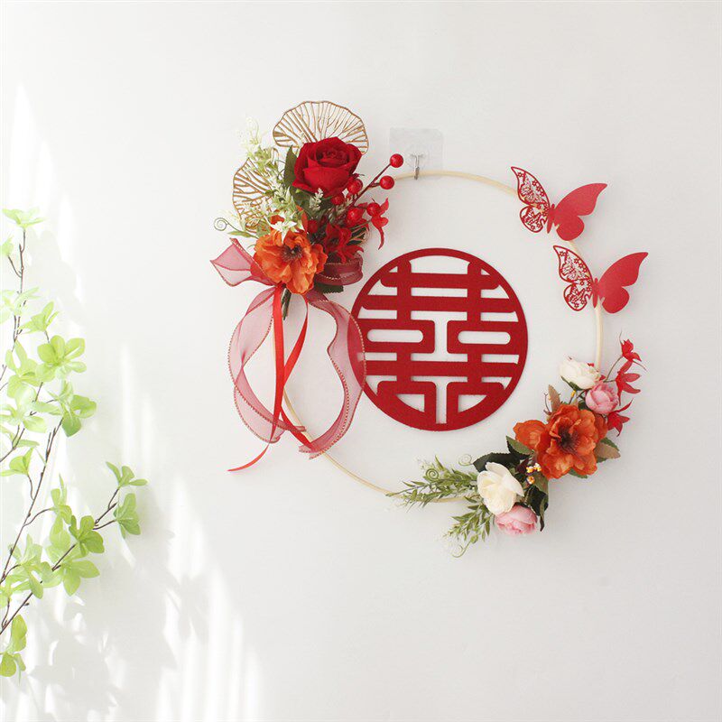 喜字贴结婚男方女方婚房布置婚礼挂件房门卧室床头花环婚庆用品红