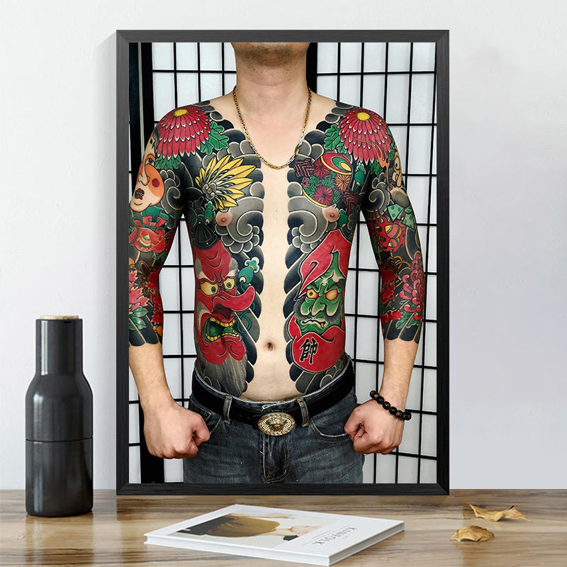 a4纹身海报框画装饰画传统开衫满背刺青店客厅墙壁挂画背景墙定制