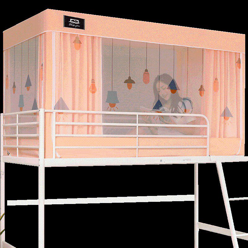 新款蚊帐学生宿舍床帘一体带支架上铺下铺拉链款遮光单人全封闭式