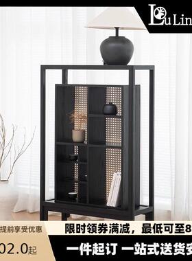 实木置物展示柜现代简约靠墙茶水间收纳柜子北欧黑色多功能茶水柜
