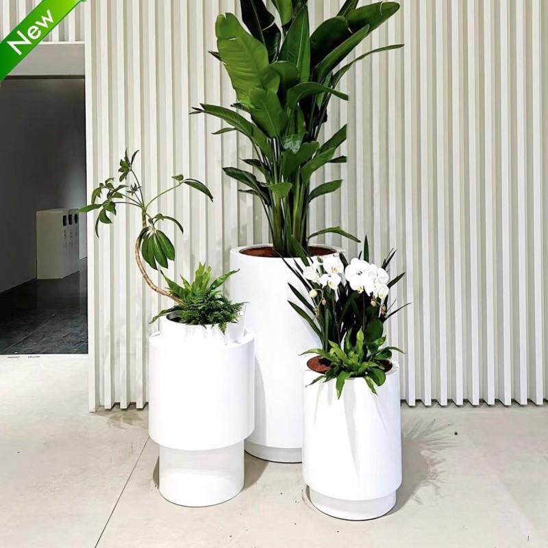 不锈钢圆形花箱室内商场走廊绿化花坛组合庭院花盆铁艺种植箱