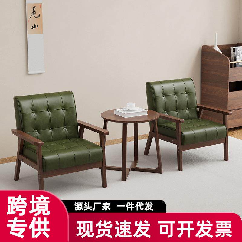 咖啡餐厅美式复古实木双人卡座皮沙发洽谈酒吧奶茶店桌椅组合商用