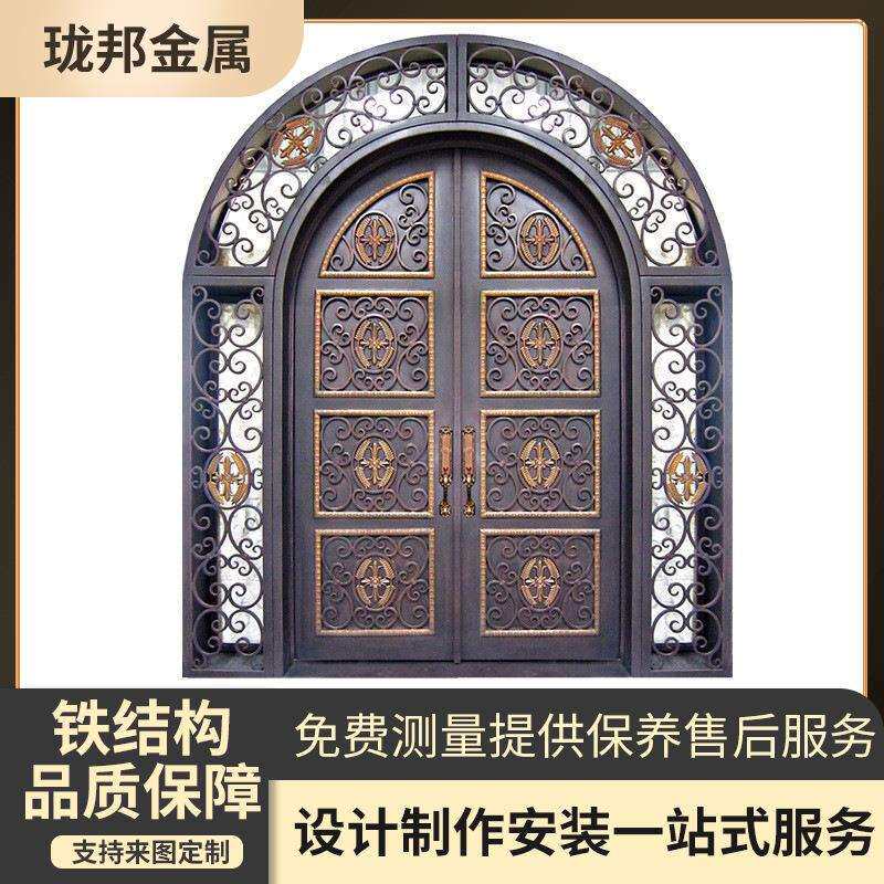 佛山手工锻造农村自建房铁艺进户门欧式大门别墅玻璃门安全防盗门