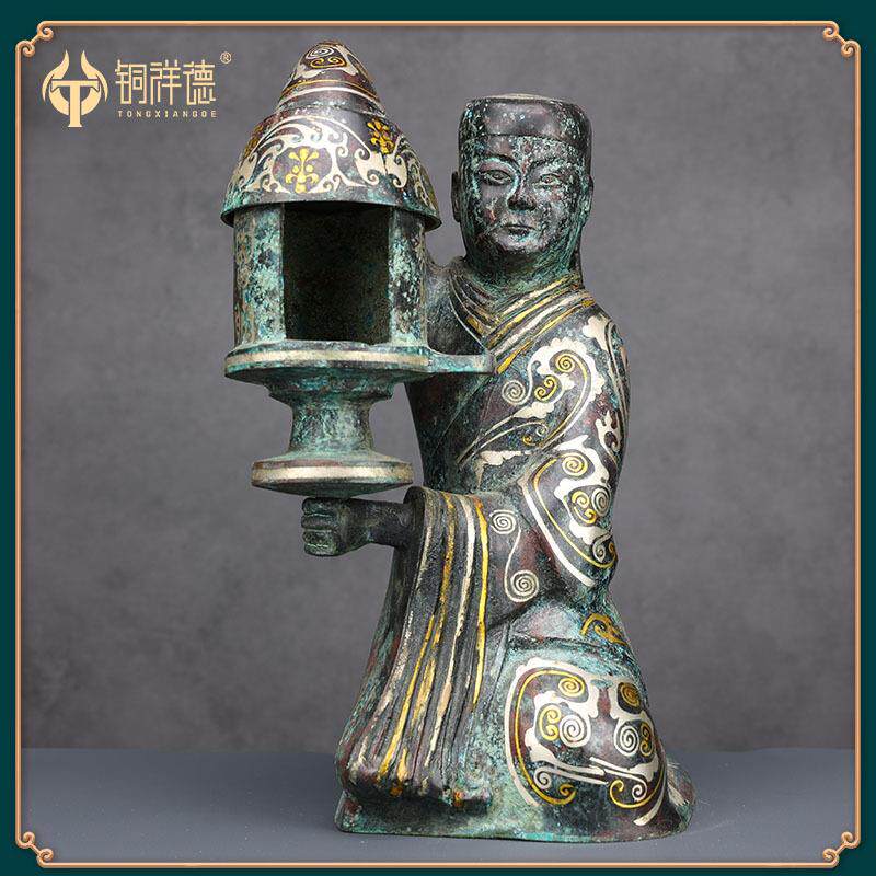 仿古青铜器摆件汉长信宫灯铜中式落地灯人形宫灯汉婚道具古玩收藏