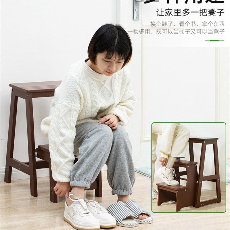 实木梯凳多功能家用梯子室内加厚折叠两用三步小台阶楼梯椅登高凳
