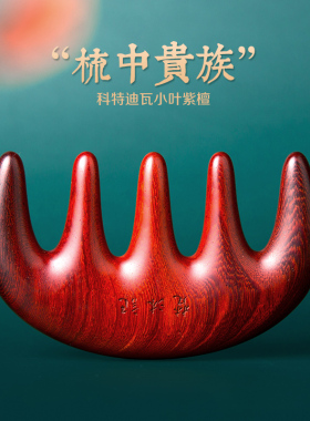 梵沐记五齿头皮按摩梳檀木紫光檀头部经络梳绿檀经络木梳紫檀头疗