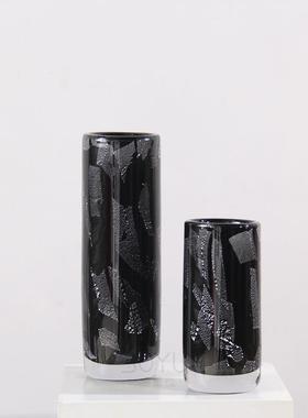 新中式简约风黑色银箔琉璃花瓶售楼处样板间玄关吧台茶室软装饰品