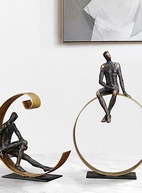 日月思考者抽象人物摆件树脂工艺品办公室桌面电视桌酒柜家居饰品