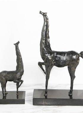 新古典铸铁将军马桌面设计摆件卧室装饰雕塑工艺品酒店装饰品