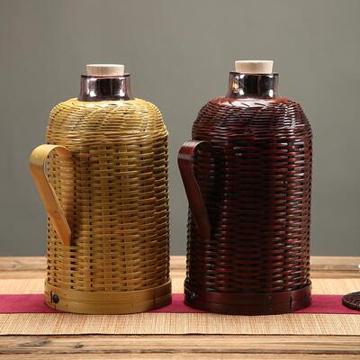 竹编热水壶家用复古暖水壶玻璃内胆老式开水瓶茶室保温瓶竹编暖壶