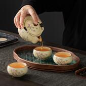 芊隐米黄汝窑手抓壶盖碗茶具一壶一杯防烫泡茶碗茶杯茶盘功夫整套