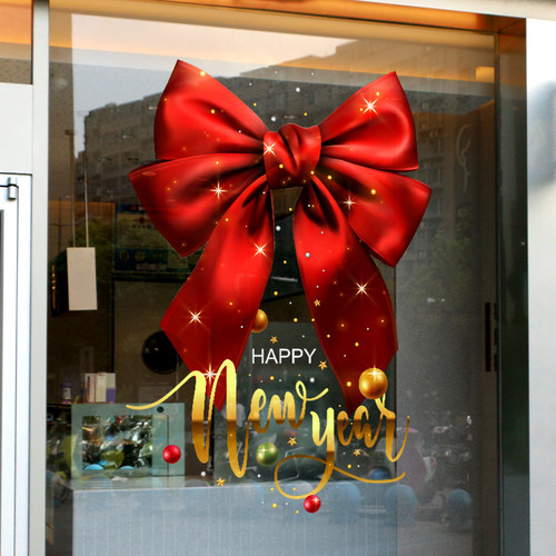 新年静电贴装饰蝴蝶结橱窗玻璃门贴纸窗花贴画龙年元旦场景布置
