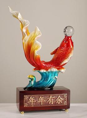 中式年年有余锦鲤鱼招财摆件客厅酒柜玄关台家居装饰品金龙鱼摆设