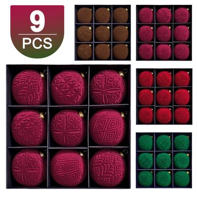 圣诞丝绒复古立体花纹装饰球植绒圣诞球套装派对装饰品圣诞树挂件