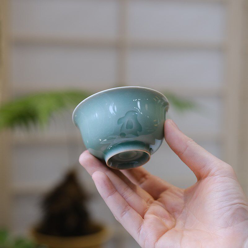 小谦山房玉兔望月主人杯龙泉青瓷女士名家纯手工陶瓷高档茶杯茶具