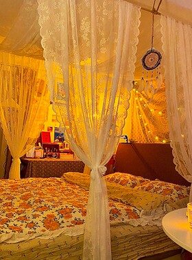 波西米亚风格床幔浪漫度假风卧室酒店民宿客栈纱幔摩洛哥带杆床