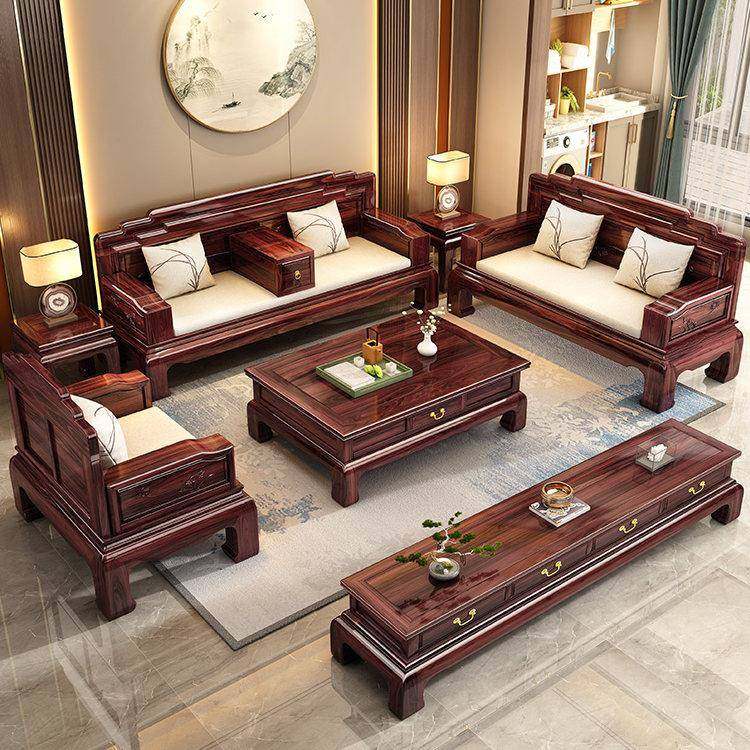 全实木乌金木沙发组合全套客厅冬夏两用红木别墅大小户型古典家具