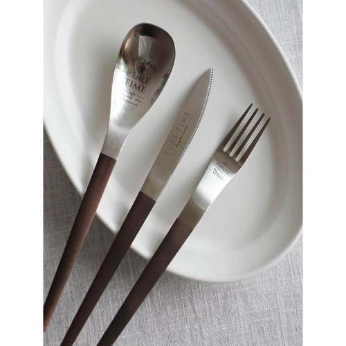 丹麦西餐具牛排刀叉勺套装304不锈钢北欧现代极简约咖色手柄调羹