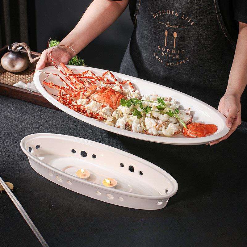 蜡烛加热炉酒店饭店保温菜盘子创意个性特色明炉餐具大号超大鱼盘