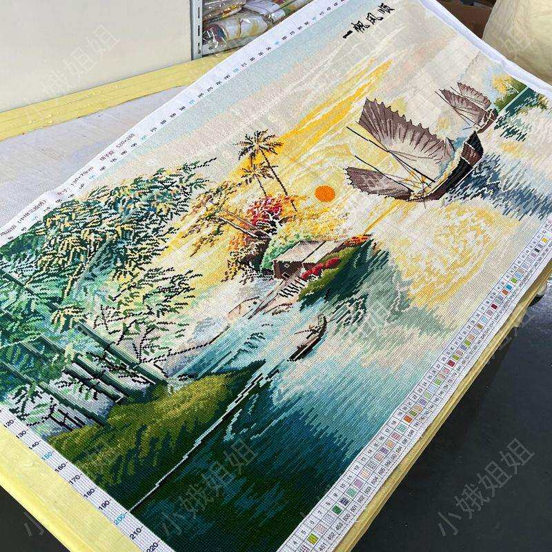 一帆风顺十字绣成品不带框纯手工出售已绣好2025新款线绣客厅高端