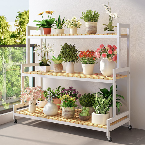 花架子带轮实木客厅o落地式可移动阳台置物架庭院多层阶梯式花盆