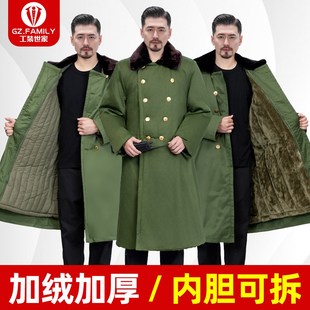 军大大衣男加厚东北保暖加长款 劳保绿色工作服棉袄冷库防寒服 冬季