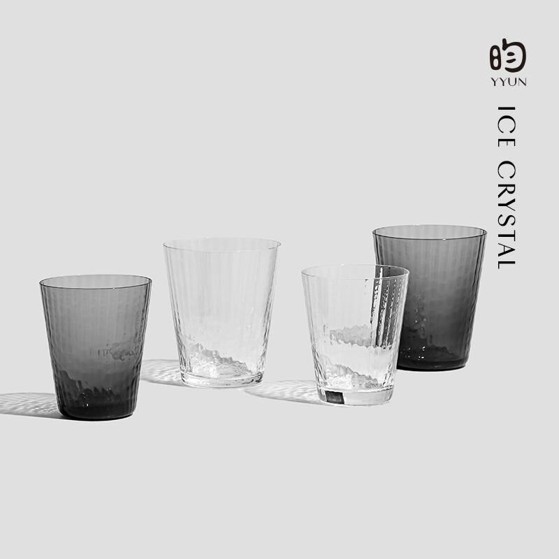 昀/YYUN 锤纹水杯透明玻璃咖啡杯热饮杯耐热茶杯啤酒杯家用果汁杯