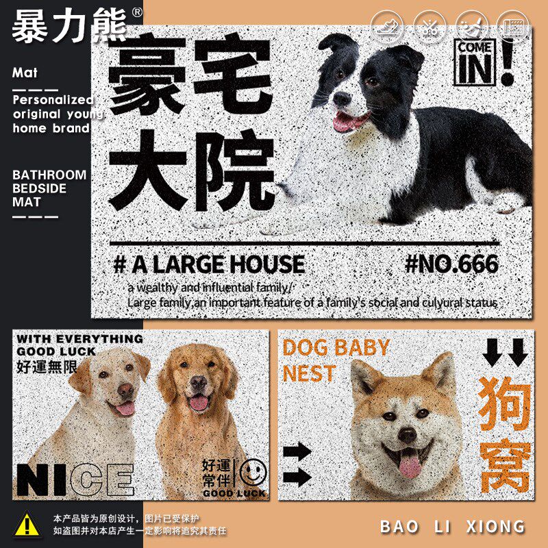 进门地垫2024新款 金毛 拉布拉多 边牧 秋田宠物狗子蹭脚耐磨地毯