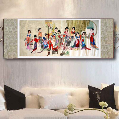 金陵十二钗红楼梦仕女图挂画丝绸卷轴装饰画酒店茶楼餐厅壁画横幅