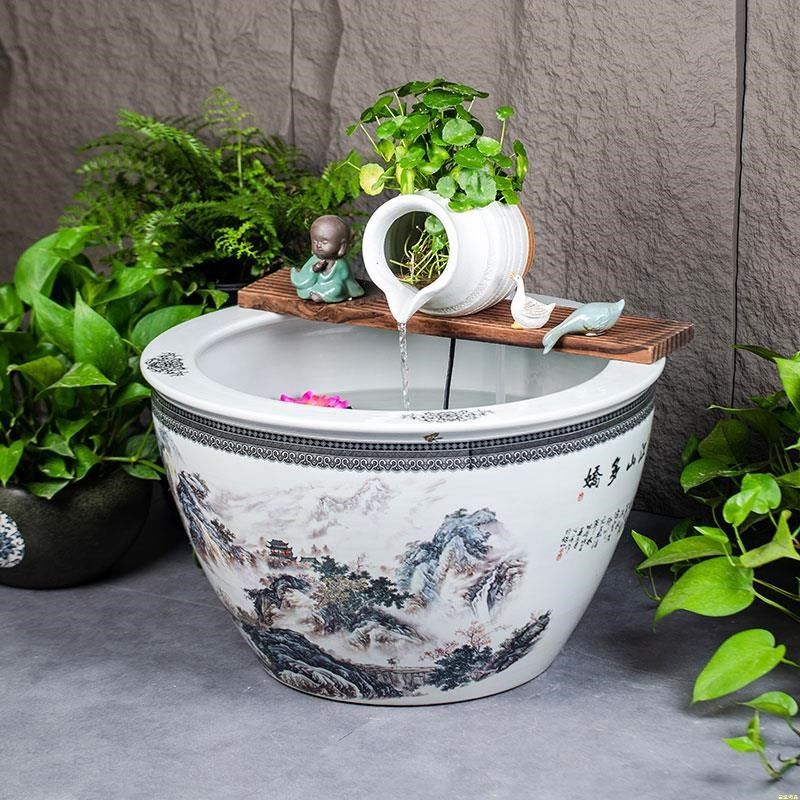 大型陶瓷流水喷泉鱼缸陶罐水循环造景u古法鱼缸客厅阳台落地大水,宠物/宠物食品及用品,底柜/落地缸,淘宝优惠券,粉丝福利购,淘宝优惠卷