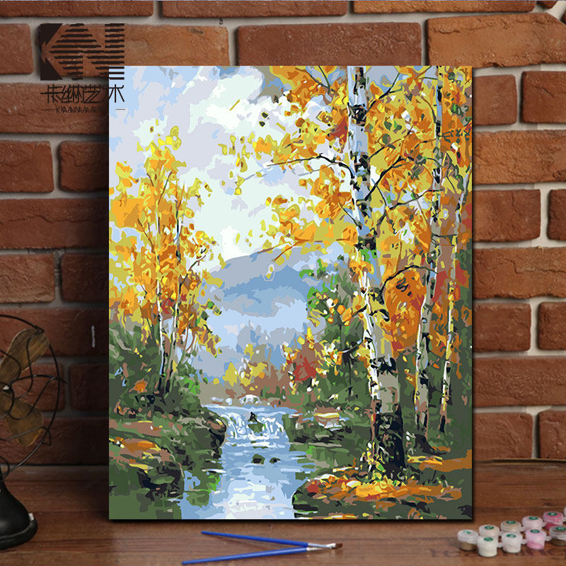 diy数字油画 风景树木花卉丙烯手工填色油彩画定制大幅客厅装饰画
