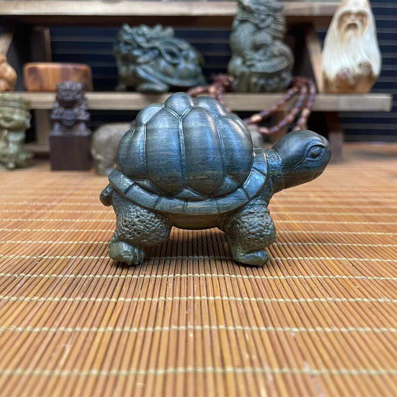 天然绿檀木实木雕刻招财小乌龟长寿龟文玩手把件家居工艺品摆件