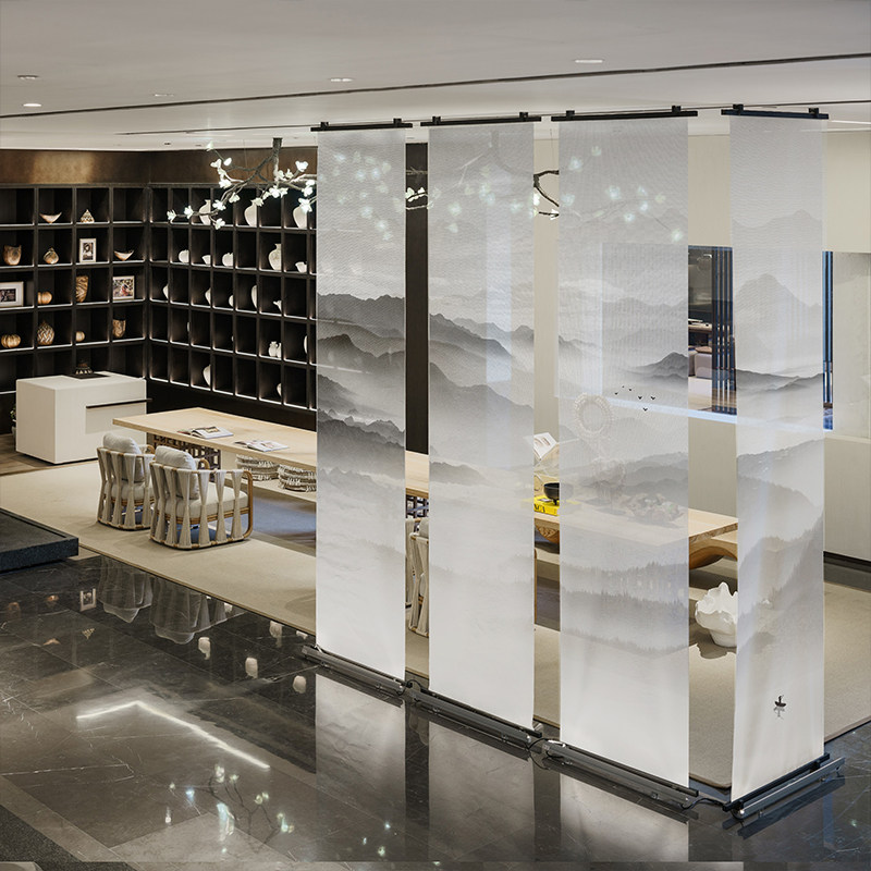 中式挂帘软屏风帘隔断玄关帘客厅升降透明帘柔纱帘卷帘窗帘山水画,居家布艺,卷帘,淘宝优惠券,粉丝福利购,淘宝优惠卷