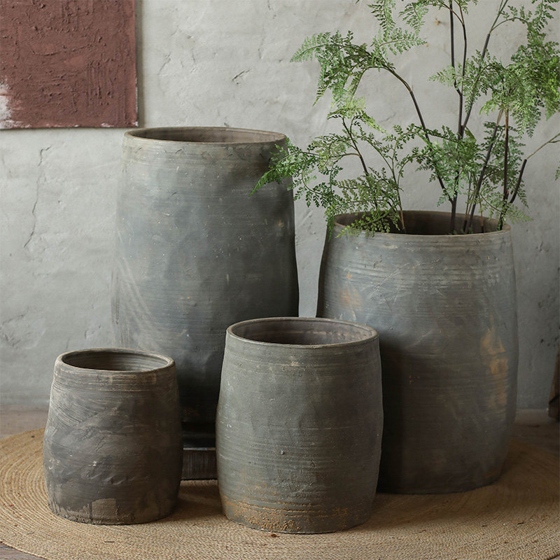 圆柱敝口土陶罐大型落地大花盆陶瓷大花瓶摆件侘寂风复古民宿造景,家居饰品,花瓶,淘宝优惠券,粉丝福利购,淘宝优惠卷