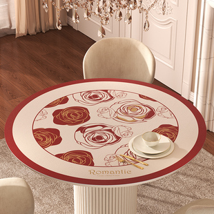 桌布圆形桌垫圆桌皮革红色喜庆主题结婚免洗防油防水茶几垫保护垫