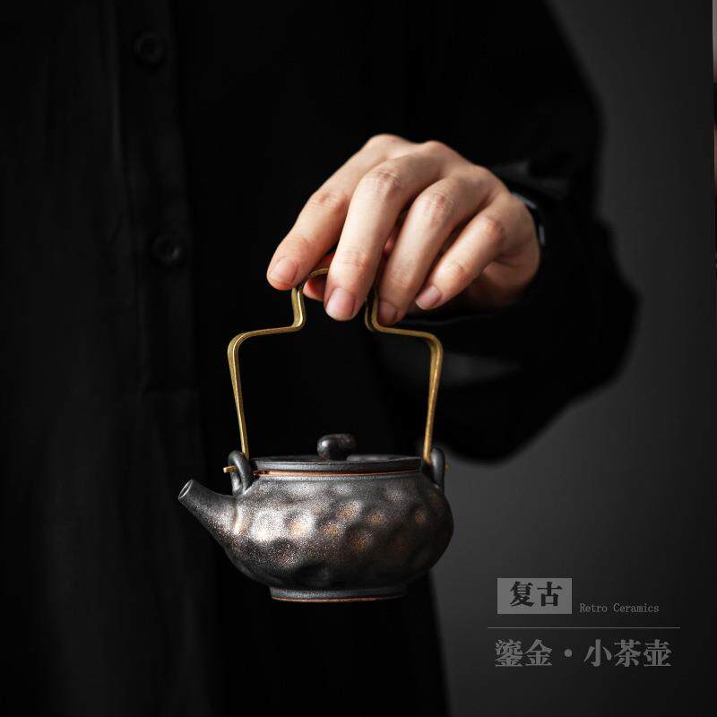 日式铜柄提梁壶小号家用客厅泡茶壶带过滤茶水壶创意陶瓷壶小单壶