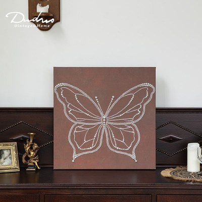 中古风立体蝴蝶客厅装饰画卧室斗柜壁画复古手工珍珠diy法式挂画