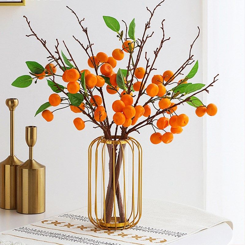 小金桔仿真花客厅摆设室内装饰橘桔子树枝仿真果假花餐桌花艺摆件